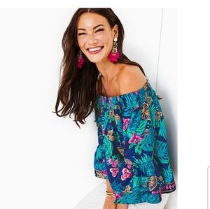 EUC Lilly Pulitzer Kaori off the shoulder top M Low Tide Navy Life of the Party